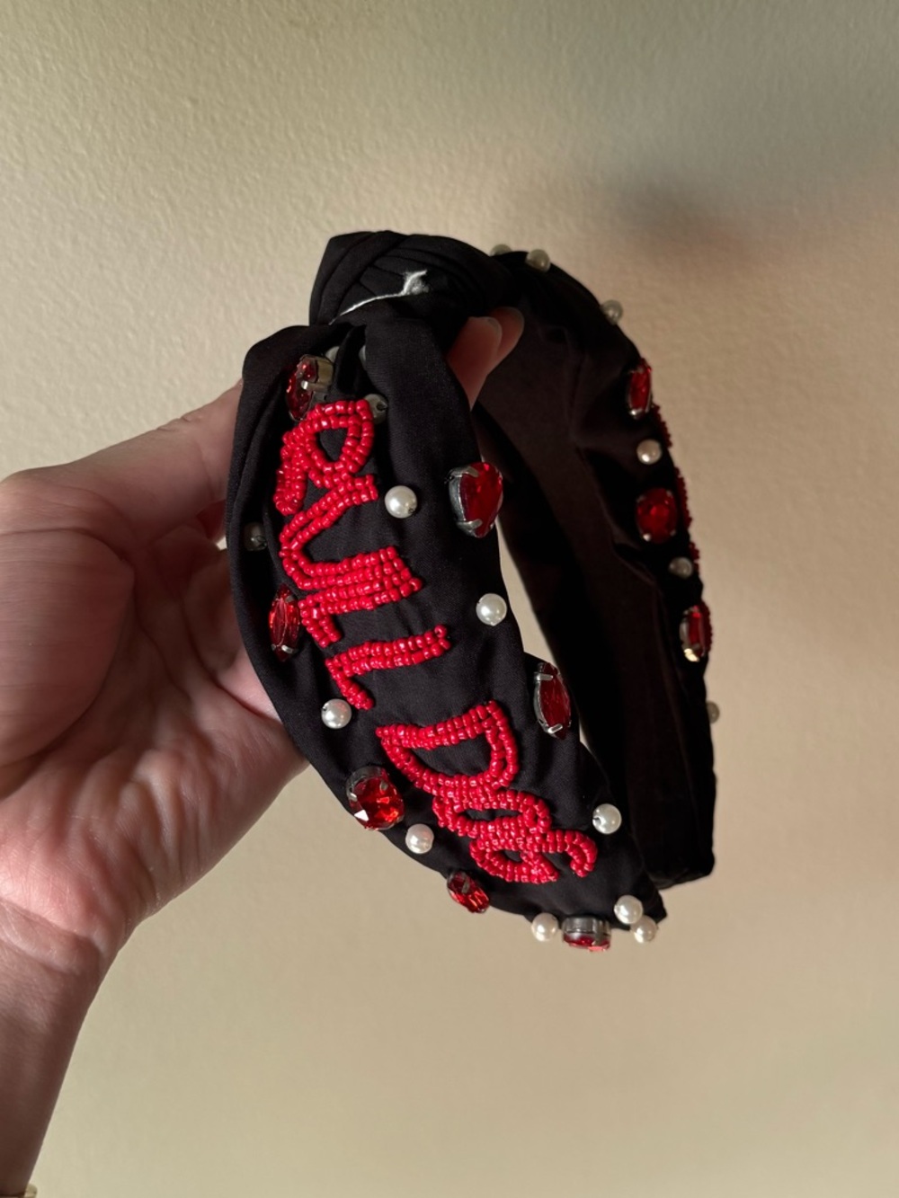 Georgia Bulldogs UGA Beaded Knotted Headband Pearls & Rhinestones Gameday NWT